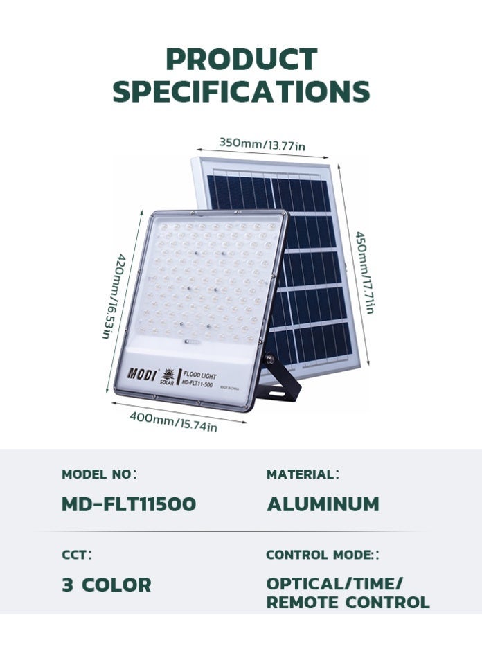 MODI ضوء الفيضانات بالطاقة الشمسية 500 وات IP65 مع جهاز تحكم عن بعد - ضوء أمان خارجي فائق السطوع ومقاوم للماء - Image 3
